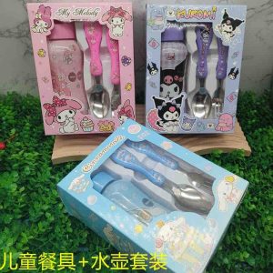 KUROMI CARTOON SPOON,FORK& BOTTLE SET