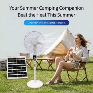 16” RECHARGEABLE SOLAR FAN WITH LIGHT